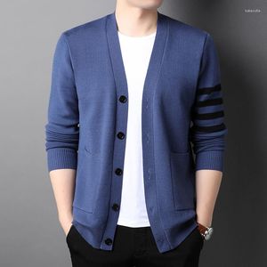 Heren truien high-end luxe solide kleur v-neck gebreide vest voor heren herfst casual Koreaanse mode streep persoonlijkheid trui