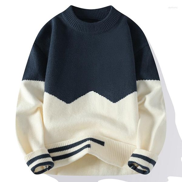 Pulls pour hommes Haut de gamme Mens Christmas Jumper 2023 Automne Hiver Coréen Patchwork Pull Hommes Streetwear Doux Chaud Mâle Mode Pulls