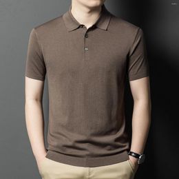 Polonaux pour hommes de haute qualité Lyocell Coton Polos de tricot 2024 Summer Minage Trop-bas Collier Male Slim Slim Solid Knit Shirt Short