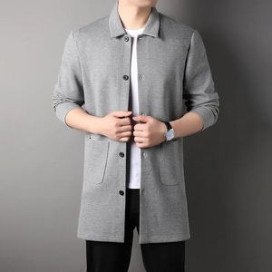 Chandails pour hommes de haute qualité couleur unie tricoté cardigan coupe-vent mode d'affaires coréen classique décontracté long manteau porter 230927