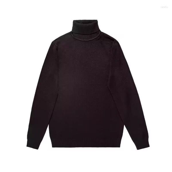 Suéteres para hombre Cuello alto en otoño e invierno Prendas de punto negras Base ajustada informal blanca