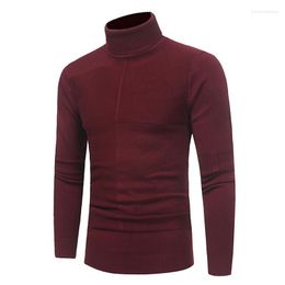 Herensweaters Hoge hals Splice Pullover Sweater Effen HerfstWinter Lange mouwen Slim Fit Mannelijke kleding voor heren