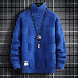 Pulls pour hommes col haut épaissi pull chaud / qualité hiver pur coréen mince décontracté marque de mode lâche pull tricoté pull