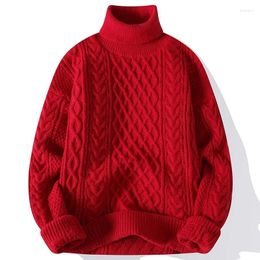 Pulls pour hommes col haut épaissi pull chaud / qualité hiver solide ajustement loisirs marque de mode tube droit pull en tricot torsadé