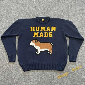 Pulls pour hommes Haute Qualité Dessin animé Bulldog Jacquard Human Made Sweater Hommes Femmes 1 1 Casual Classic Human Made Pulls tricotés avec étiquette T230910