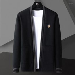 Pulls pour hommes de haute qualité tricoté cardigan pull 2023 printemps et automne loisirs mode coréenne manteau d'abeille brodé