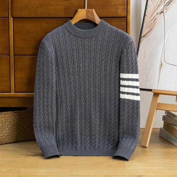 Pulls pour hommes Pull en laine tricoté de haute qualité Pull à rayures à col rond 2023 Automne / Hiver Tendance de la mode britannique Vêtements chauds sous-couches