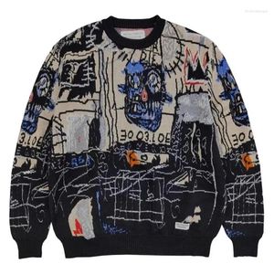 Pulls pour hommes de haute qualité O-Cou Full Graffiti Jacquard Wacko Maria Pull Hommes Femmes Casual Sweatshirts tricotés