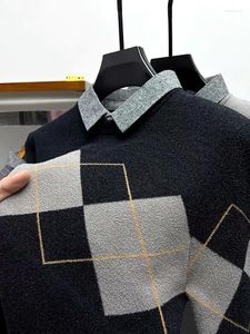 Pulls pour hommes de haute qualité rétro diamant chemise à carreaux pull pour l'automne et l'hiver mode coréen décontracté tricot chaud pull hommes