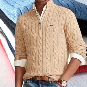 Pulls pour hommes de haute qualité même marque automne hiver câble 100 coton tricot fermeture éclair col montant pulls Pull Homme 8509 220920