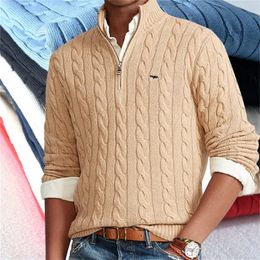 Herentruien Hoge kwaliteit hetzelfde merk Heren herfst winter kabel 100% katoen Gebreide truien Rits Mock Neck Pullovers Pull Homme 8509 231010