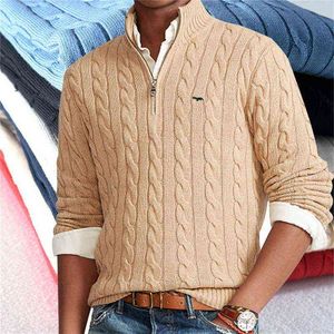 Sweaters de hombres de alta calidad MISMA MARCHA Cable de invierno de otoño para hombres 100% Sweaters de tejido de algodón Mock Mock Cuellavers Tire de Homme 8509 T220906