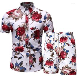 Herentruien Hoge kwaliteit Zomer mannen Hawaiiaanse sets Luipaard Afdrukken Korte mouw Button Shirt Strand Shorts Huisheren Vakantieheren Tweedelige pak