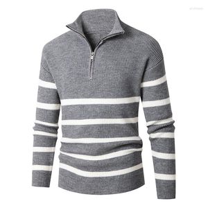 Pulls pour hommes Pull de haute qualité Pull avant Zip Casual Pulls rayés Automne Hiver Sweatshirts Pull Homme Top