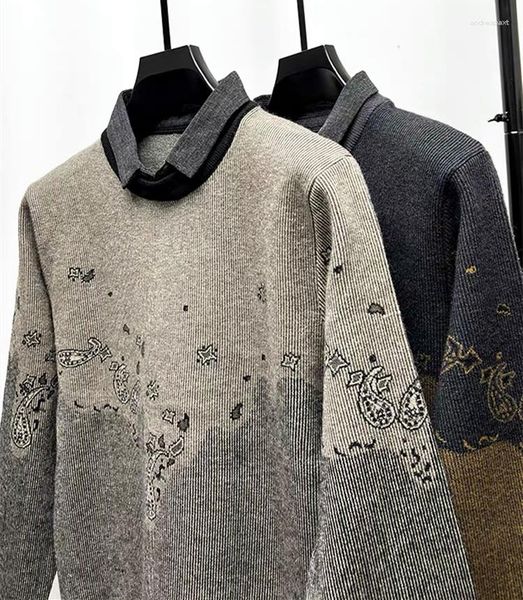 Pulls pour hommes de haute qualité à la mode fleur de cajou col de chemise pull automne et hiver mode coréen décontracté tricot chaud pull hommes