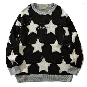 Heren Truien High Street Causale Truien Mannen Japanse O-hals Pentagram Patchwork Gebreide Losse Warme Paar Jumpers 2023 Zwart