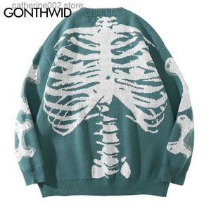 Heren Truien Hip Hop Gothic Gebreide Trui Streetwear Vintage Schedel Gebreide Pullover Truien Heren Herfst Casual Gebreide Trui Groen Zwart T230724