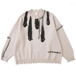 Chandails pour hommes Hip Hop Knitted High Street Y2K Ripped Ghost Print Gothic Jumpers Automne Punk GRUNGUS ONSIDICE PULOVER HARAJUKU PULATION