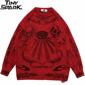 Herentruien hiphop gebreide streetwear rose eye scorpion print gescheurde pullover mannen harajuku katoen casual herfst schedel 221121