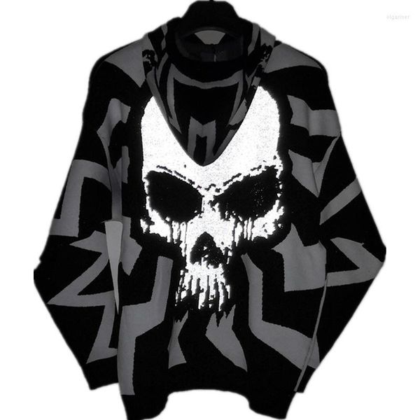 Pulls pour hommes Hip Hop Punk Crâne Réfléchissant Pull À Capuche Hommes Femmes Harajuku Noir Blanc Patchwork Surdimensionné Pulls Jersey Hombre Olga2