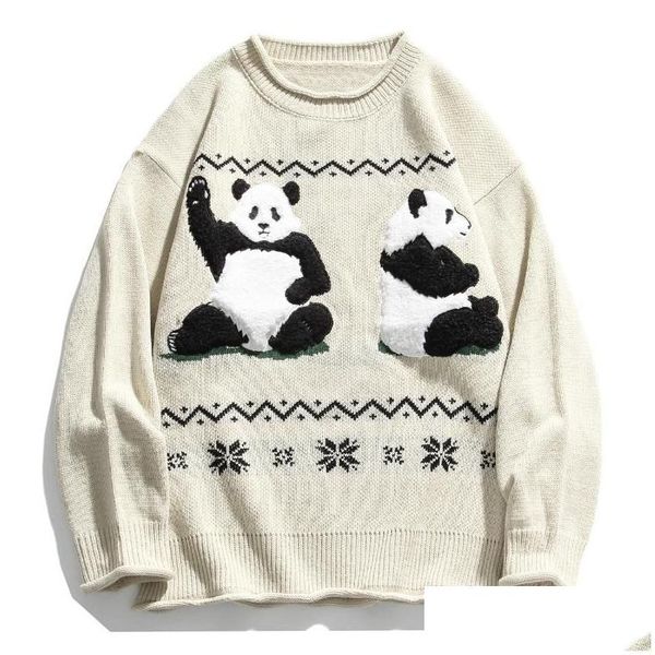 Sweaters para hombres Hip Hop Streetwear Panda Trabajo Men suéter de punto otoño Autumn Harajuku de gran tamaño Glover Drop de entrega Dhupy