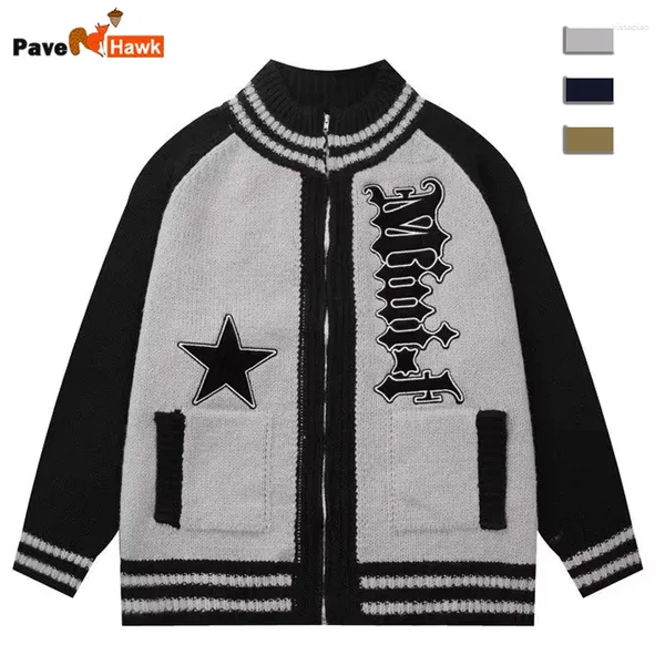 Suéteres para hombres Hip Hop Suéter Cardigan Hombres Mujeres Contraste Estrella High Street Chaqueta de punto Cremallera Casual Coreano Feo Y2K Jumpers sueltos