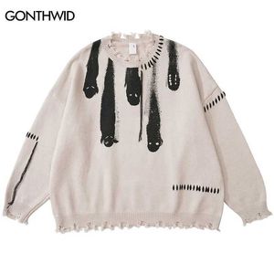 Ponts-pulls hip hop chasqueurs Hip Hop Streetwear Y2K GRUNG REPPING GHOST PRINT PUNK Gothic Kenters Autumn Automne Original Recreation Pullers Prillers Q240603