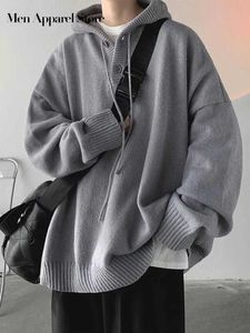 Herentruien Hood Sweater Winter Loose Chic Idle Sle Retro Gebreide Solid Outerwear Teenagers 2023 Fashion Trendy Warm Man Clothing J231222