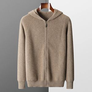 Pulls pour hommes Cardigan à capuche automne et hiver tricot épaissi grande taille veste 100 laine mérinos décontracté à manches longues vêtements de sport manteau 231124