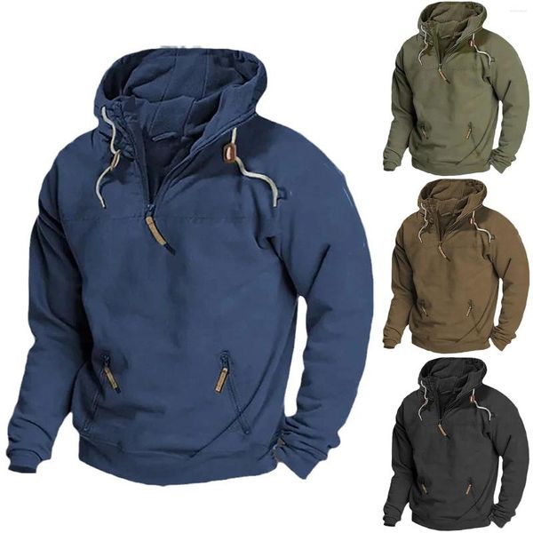 Suéteres para hombre con capucha de color sólido suéter deportivo casual chaqueta holgada