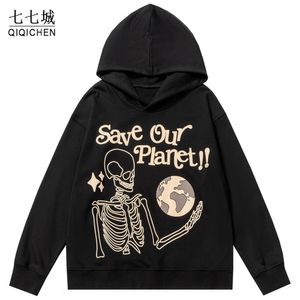 Herentruien hoodie grappige schedelbrief schuim print oversized sweatshirt hiphop hip high street fashionpaar capuchon pullover katoen 221129