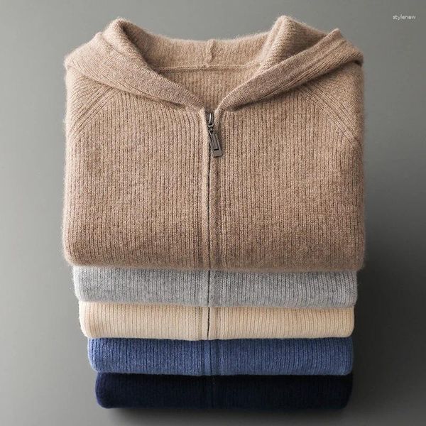 Suéteres para hombres Sudadera con capucha Cárdigan de lana de punto Cremallera Deportes y suéter casual 2024 Primavera Otoño Moda Top suelto