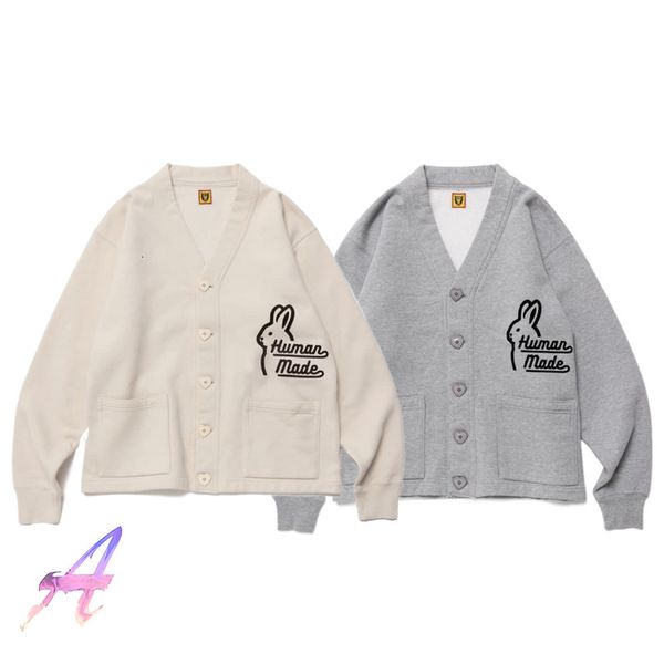 Pulls pour hommes Human Made Rabbit Print Automne Japonais Rétro Couple Tricoté Cardigan Manteau pour Hommes Femmes 230824