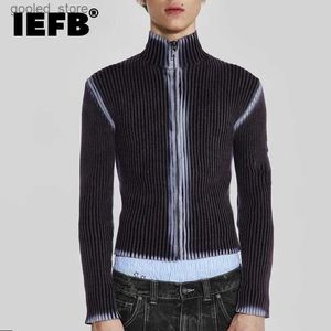 Suéteres para hombres IEFB Suéter para hombres Puntos masculinos Tie-Dye High Street Sin mangas Jerseys Turtleneck Top Cremallera Cardigan 2023 Otoño Invierno 9C3482 Q231115