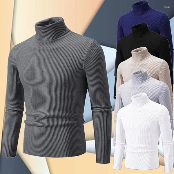 Pulls pour hommes en automne et en hiver pull décontracté élégant à col haut doublure intérieure indispensable