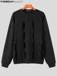 Suéteres para hombres INCERUN Tops 2023 nuevos hombres coreanos sueltos cómodos Casual cremallera moda hueco tejido manga larga suéter S-5XL Z230712