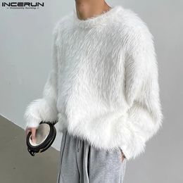 Suéteres para hombres INCERUN Tops 2023 Estilo coreano para hombre Suelto Imitación Tela de felpa Jersey Casual Streetwear Sólido Suéter de manga larga S 5XL 231027