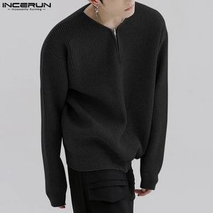 Chandails pour hommes Incerun Tops Style coréen Beaux hommes Casual Simple Pull Mode Streetwear Solide Semi-Zip Pulls S-5XL231023