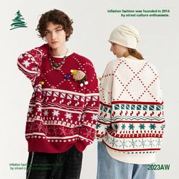 Pulls pour hommes Inflation Rouge Noël Unisexe Trendy Funny Bear Patched Knit Snow Pattern Jumpers