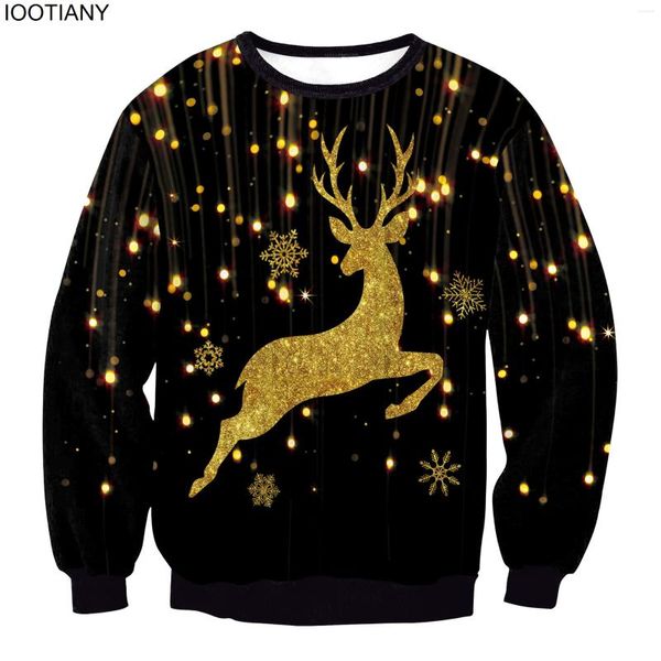 Suéteres para hombres IOOTIANY Ugly Christmas Sweater Elk Merry Couples O Cuello Manga larga Casual Loose XMAS Mujeres Hombres Sudaderas