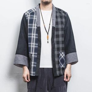 Pulls pour hommes hommes japonais Plaid Coton Cardigan Japon Haori Outterter Hanten Coat Fashion Male Samurai Kimono Yukata Vêtements