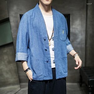 Pulls pour hommes Chemise de style japonais Kimono Haori Samurai Robes Robe Chinois Hanfu Cardigan Vestes Rétro Tops Mode Denim Manteaux Casual