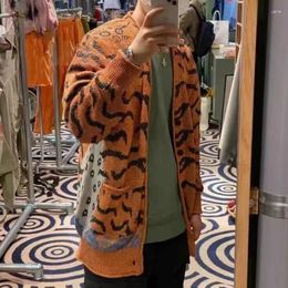 Men's Sweaters Japanese Vintage Sweater Men Harajuku Casual Tiger And Leopard Print Long Sleeve Loose V-neck Women's Knitted Cardigan