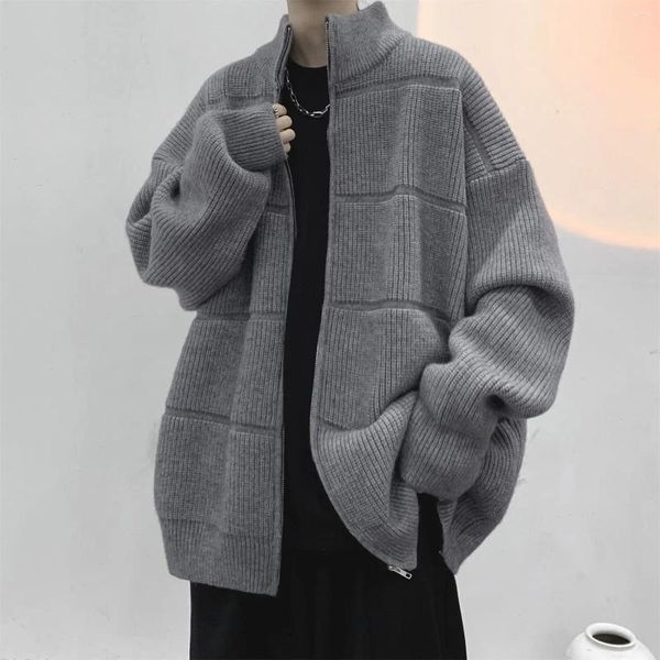 Pulls pour hommes Fermeture à glissière japonaise Cardigan tricoté Manteau Automne / Hiver Solide Pull à col haut Mâle Paresseux Style Lâche Tricots Vêtements d'hiver