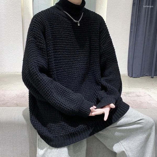 Suéteres para hombres Kapments Winter Y2k Turtleneck Hombres Vintage Negro Casual Jerseys Coreanos Modas de gran tamaño Harajuku Suéter de punto