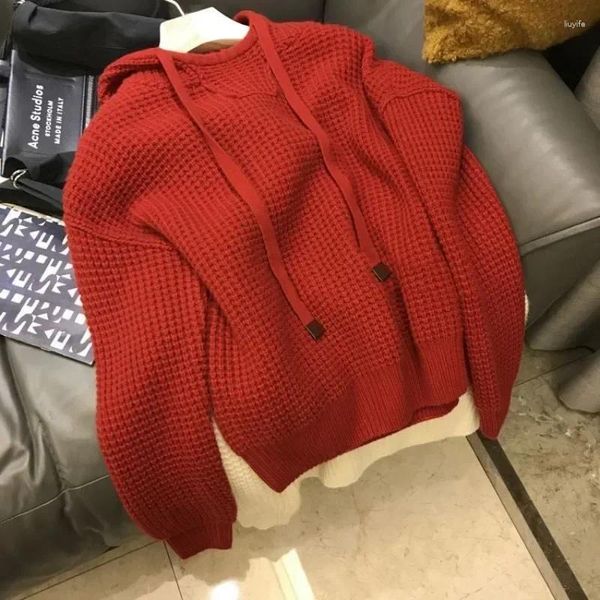 Suéteres para hombres Suéter de punto Jerseys para hombre Ropa de color sólido liso Sudaderas con capucha Chaqueta de abrigo Moda roja 2024 Alta calidad Elegante A