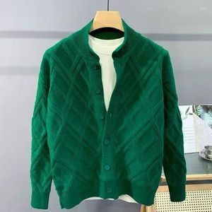 Pulls pour hommes Pull en tricot Mâle Solide Couleur Cardigan Col Vêtements Argyle Plaid Vert Coton Uni Coton Mode Coréenne Sweat-shirt