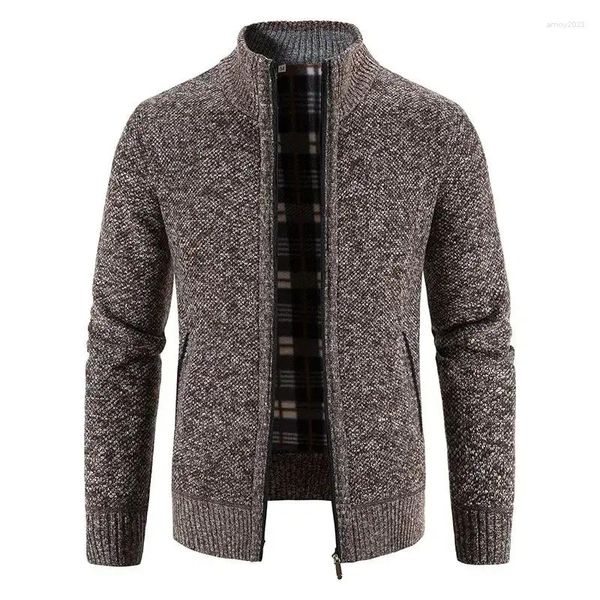 Suéteres masculinos suéter de punto machista macho cárdigan beige ropa cuello con cremallera estilo coreano 2024 tendencia de tendencia manga larga