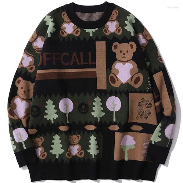 Hommes chandails tricoté ours pull noël Harajuku hommes femmes 2022 hiver mode pull surdimensionné Streetwear vêtements laine pull hommes