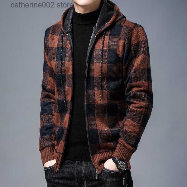 Suéteres para hombres Cárdigan de punto para hombres con tamaño ampliado Versión coreana Suéter a cuadros suelto Suéter de manga larga para hombres con T230724